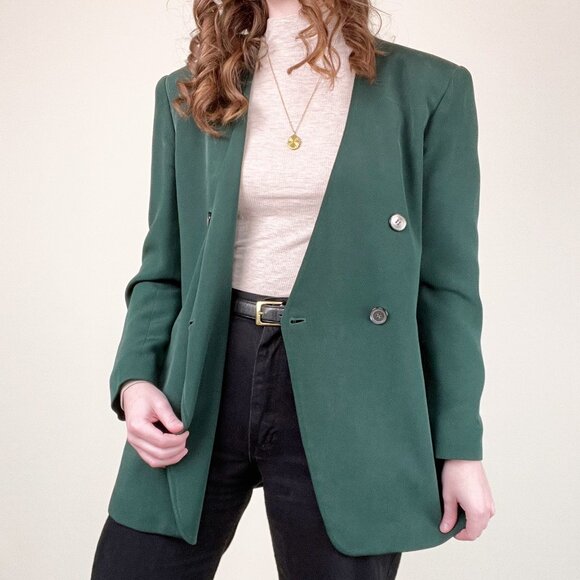 Vintage 100% Silk Double Breasted Blazer Jacket Coat Preppy Academia Old Money - Picture 7 of 7